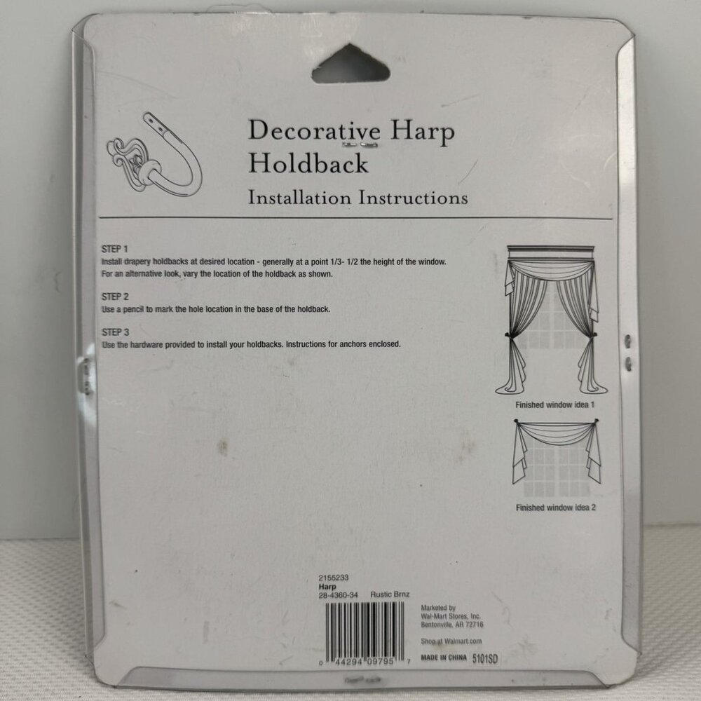 HomeTrends Decorative Harp Holdbacks 2 Sets Of 2 Rustic Bronze Curtain Tiebacks - Picture 5 of 9